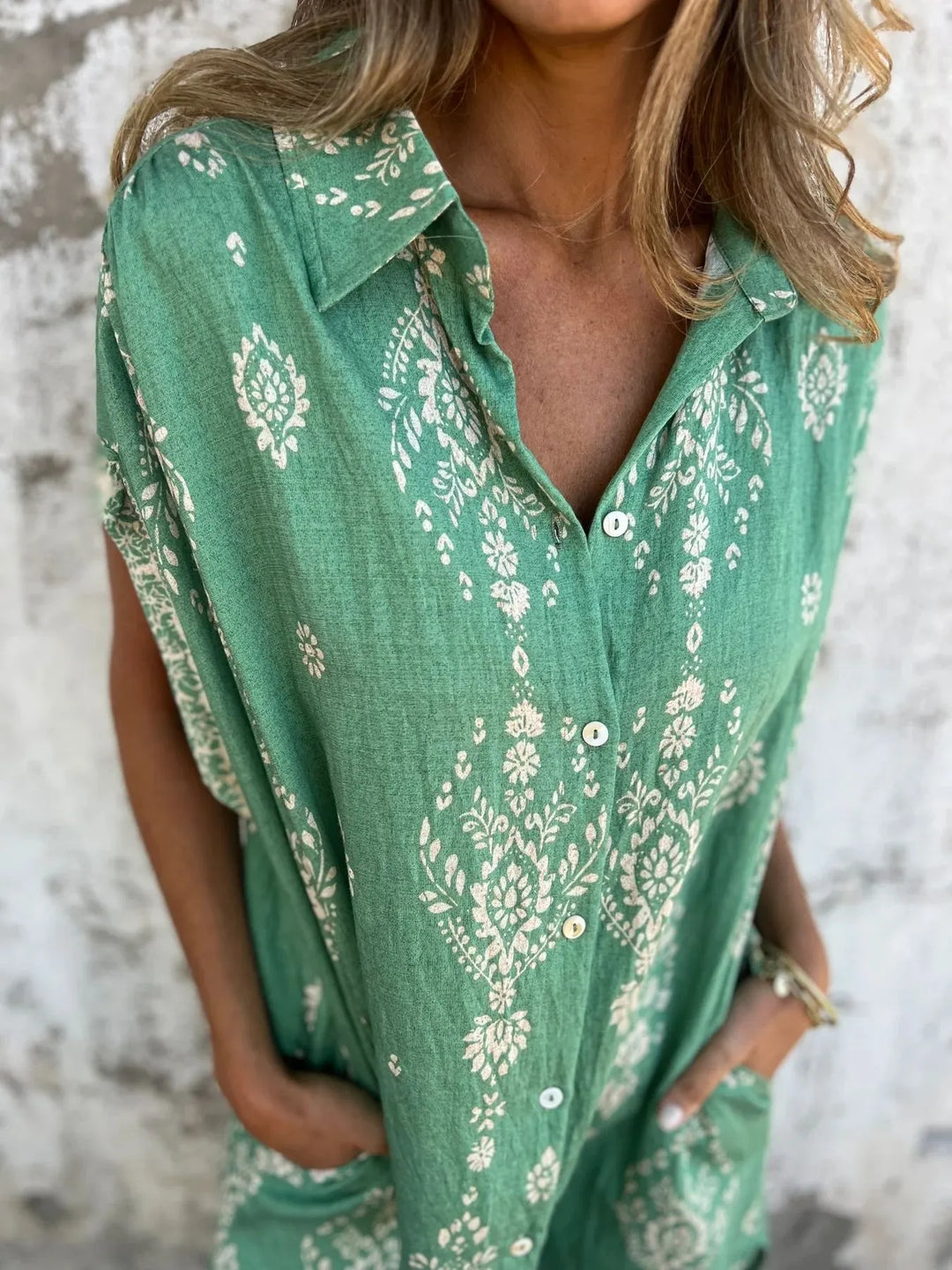 Emily | Mini Shirt Dress with Boho Print and V-Neck