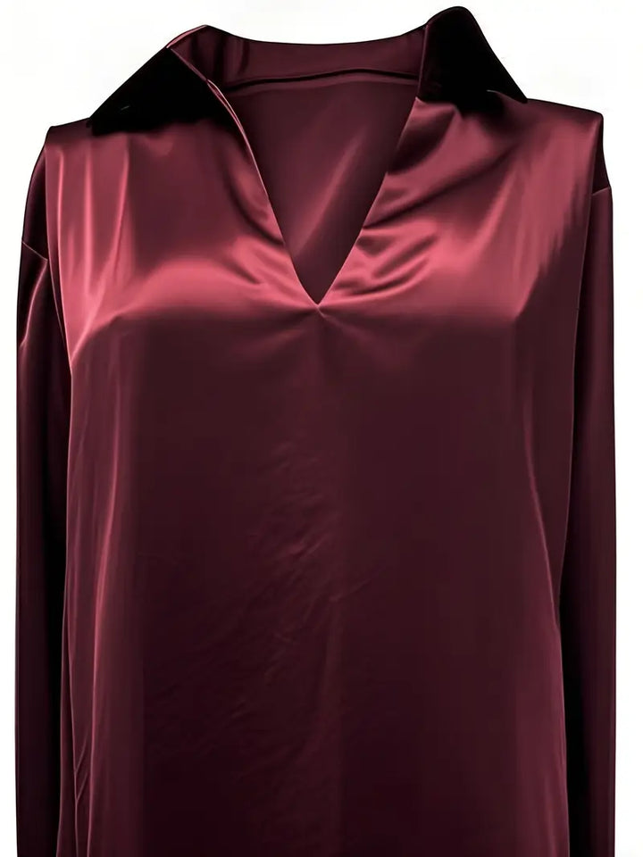 Sylv | Blouse with Deep V-Neck and Long Sleeves