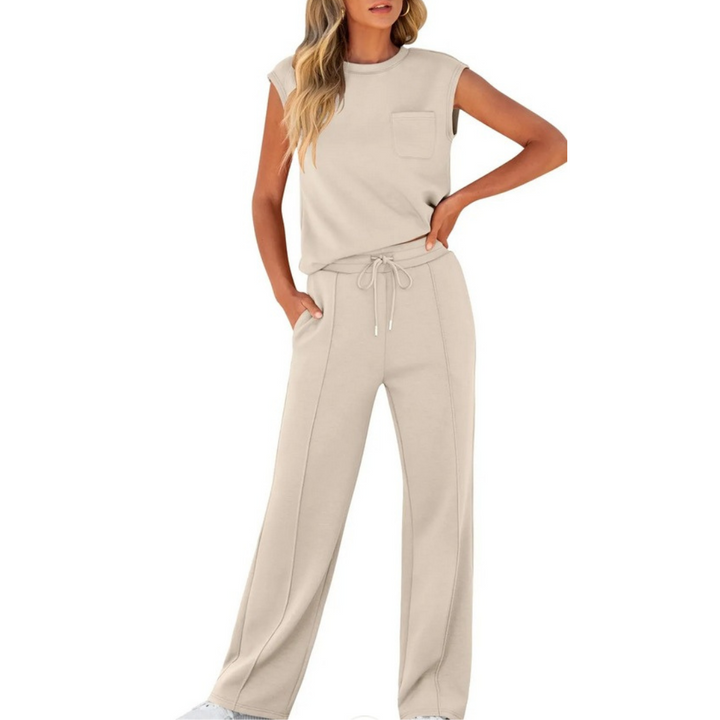 Cleo | Wide-Leg Trousers Set with Cap Sleeve Top and Drawstring Waist