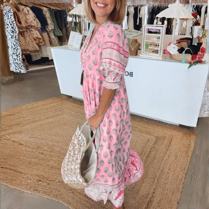 Brooklyn | Maxi Summer Dress with Boho Print and Tassel Tie