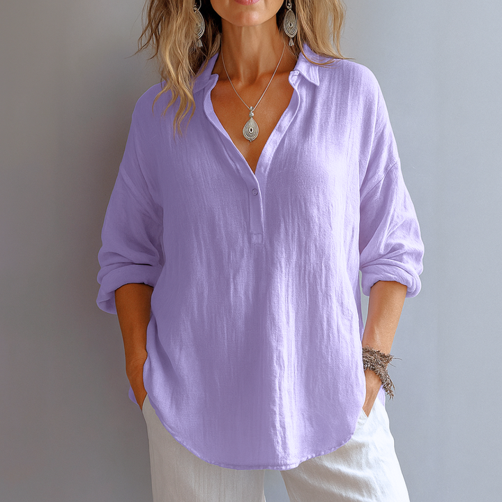 Bonnie | Relaxed Fit Blouse with Shirt Collar and Long Sleeves