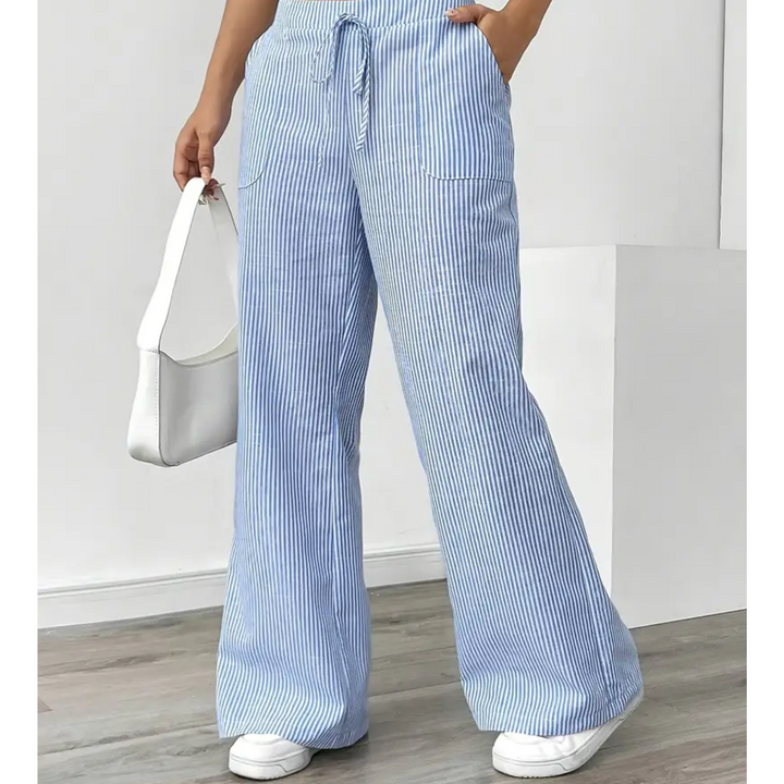 Sandy | Wide Leg Trousers with Striped Print and Drawstring Waist