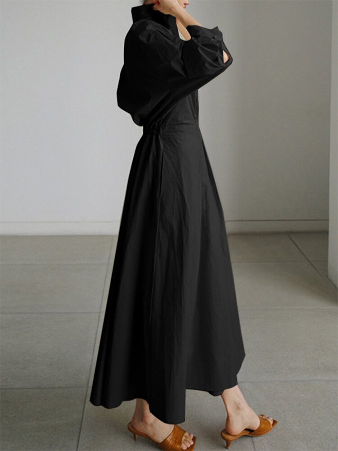 Amber | Maxi Shirt Dress with Collared Neck and Twist Waist