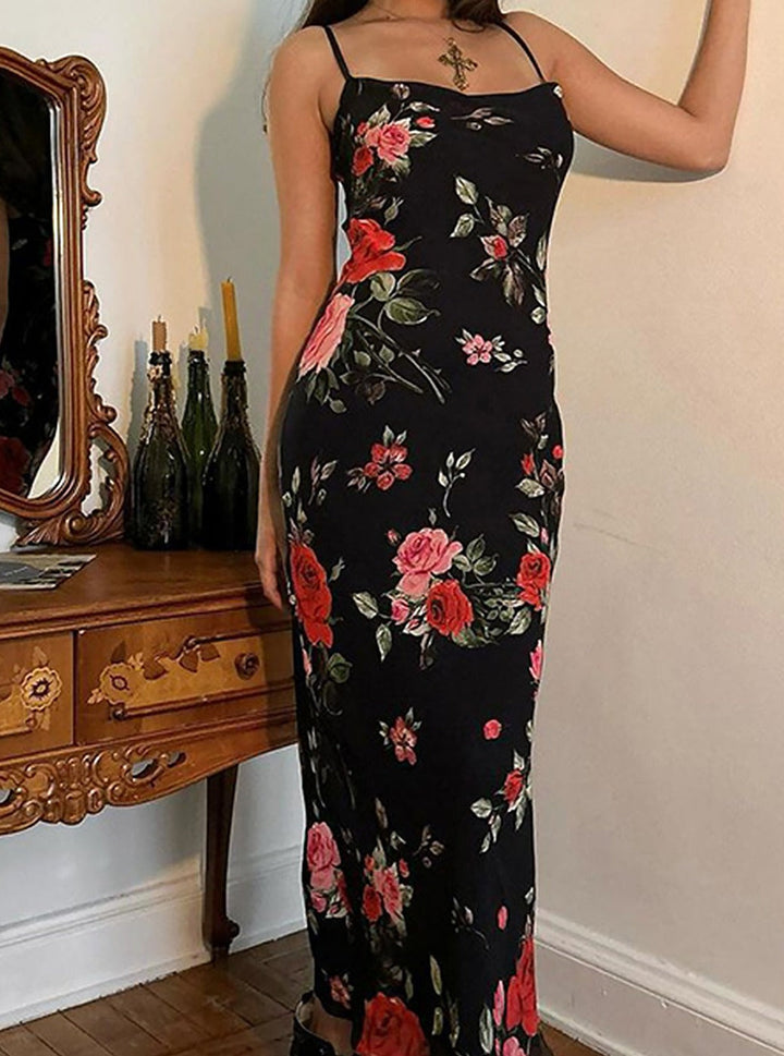 Linda | Maxi Summer Dress with Floral Print and Spaghetti Straps