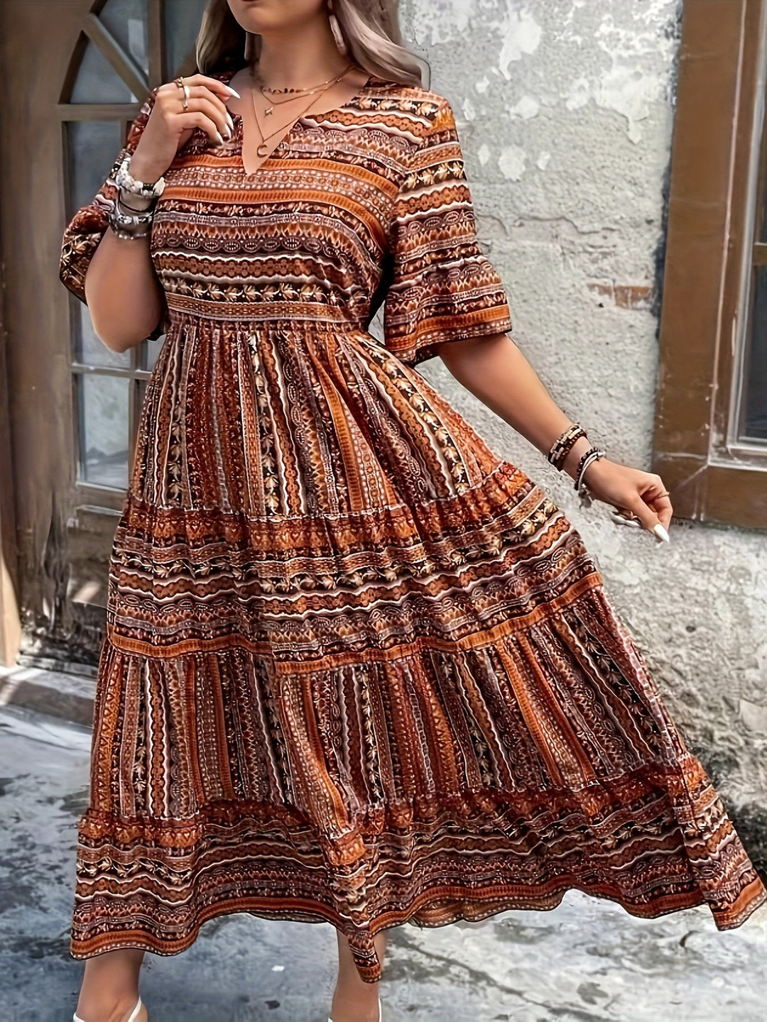 Annabelle | Boho Midi Dress Flowy Printed