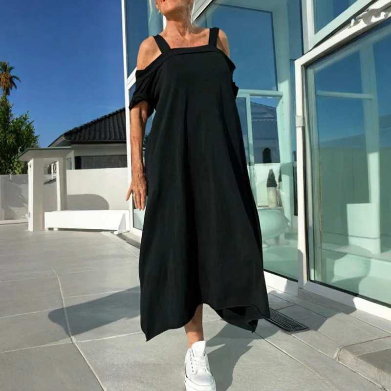 Rose | Midi Summer Dress with Cold Shoulder and Strappy Detail