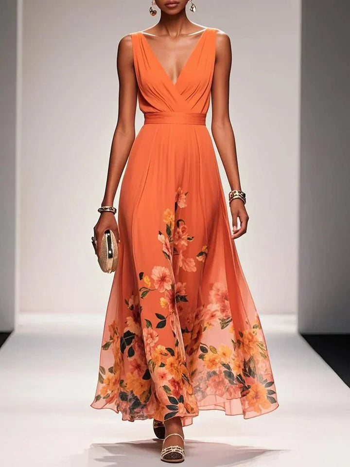 Ana | Maxi Wedding Guest Dress with Floral Print and V-Neck