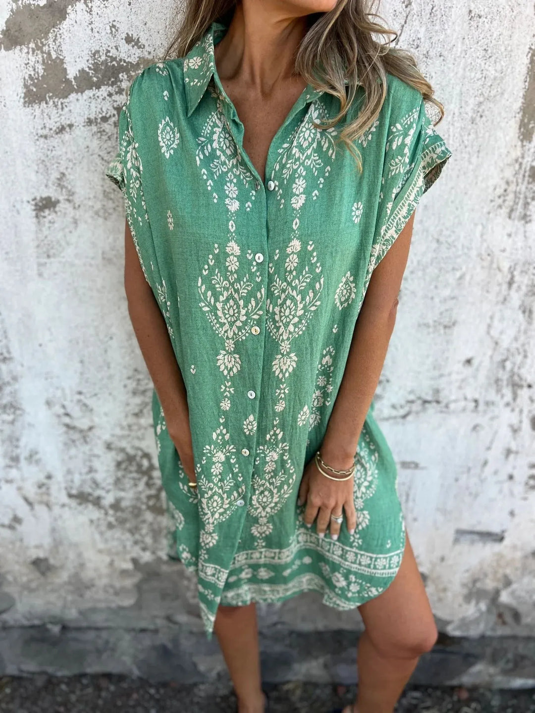 Emily | Mini Shirt Dress with Boho Print and V-Neck