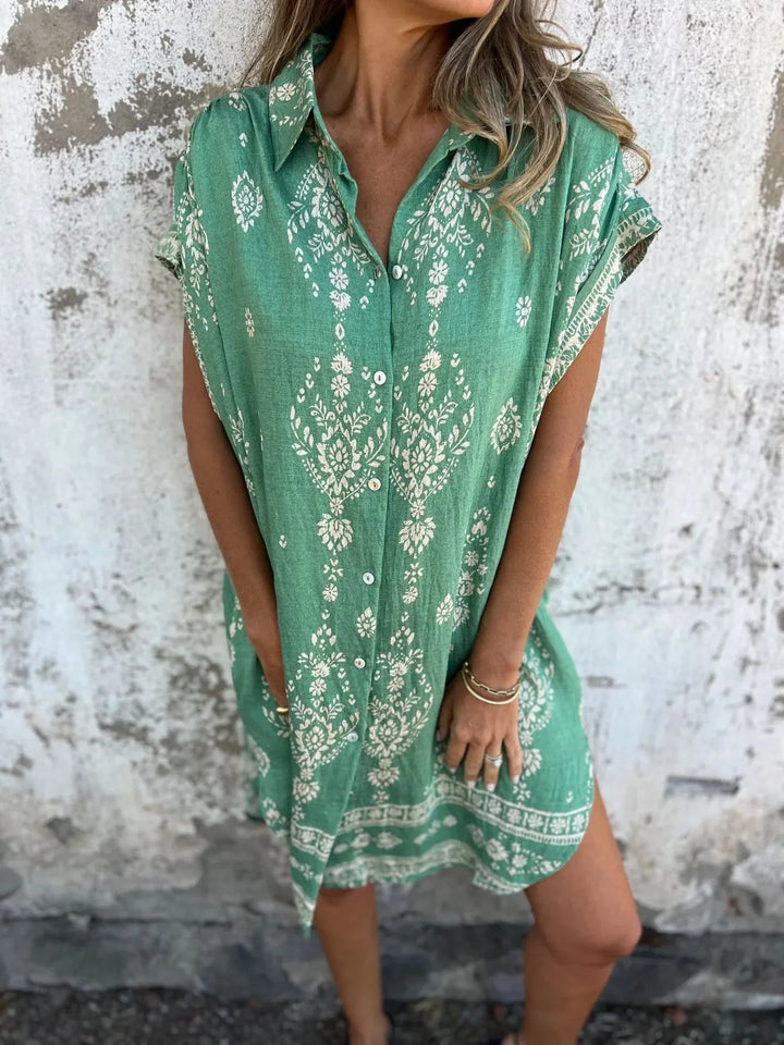 Emily | Mini Shirt Dress with Boho Print and V-Neck