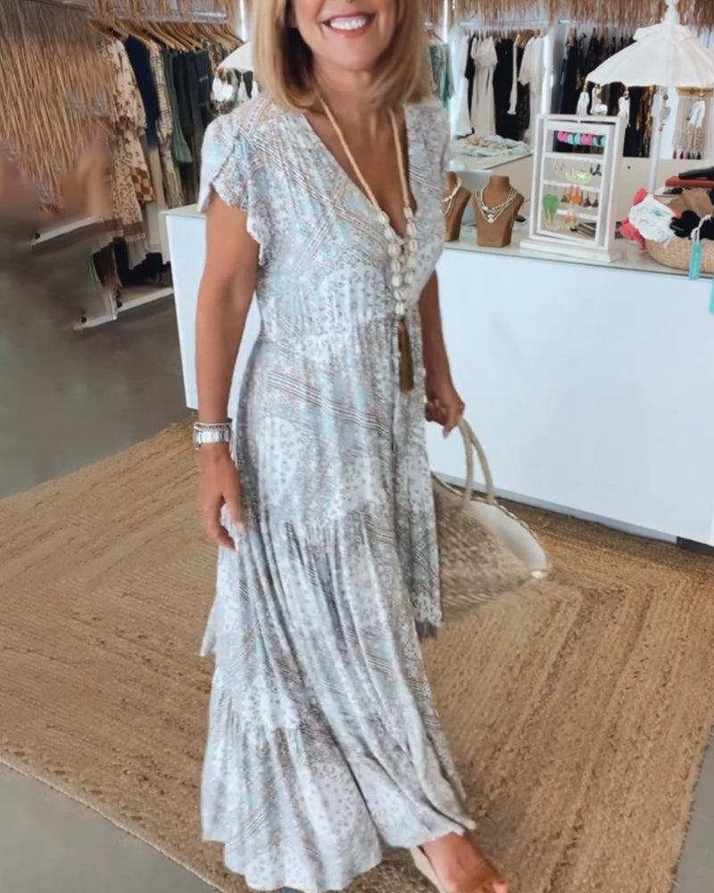 Melissa | Maxi Holiday Dress with Boho Print and V-Neck
