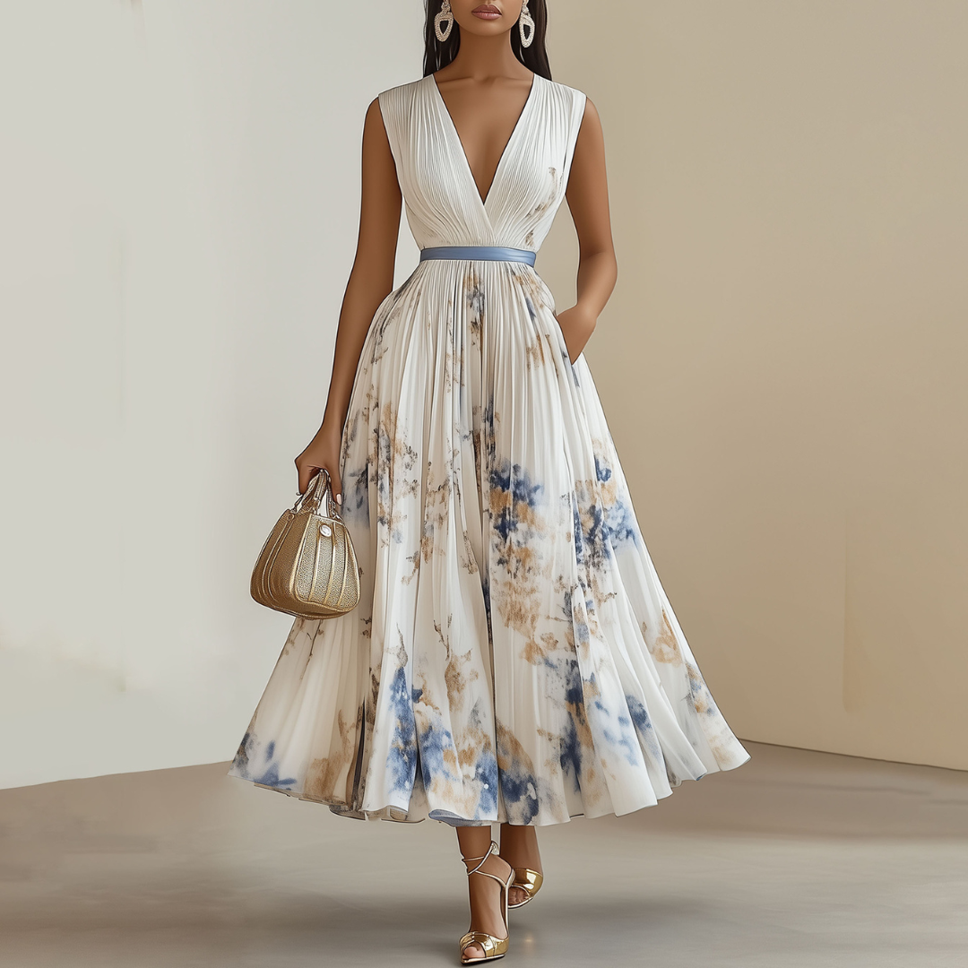 Megan | Maxi Wedding Guest Dress with Floral Print and Pleated Skirt