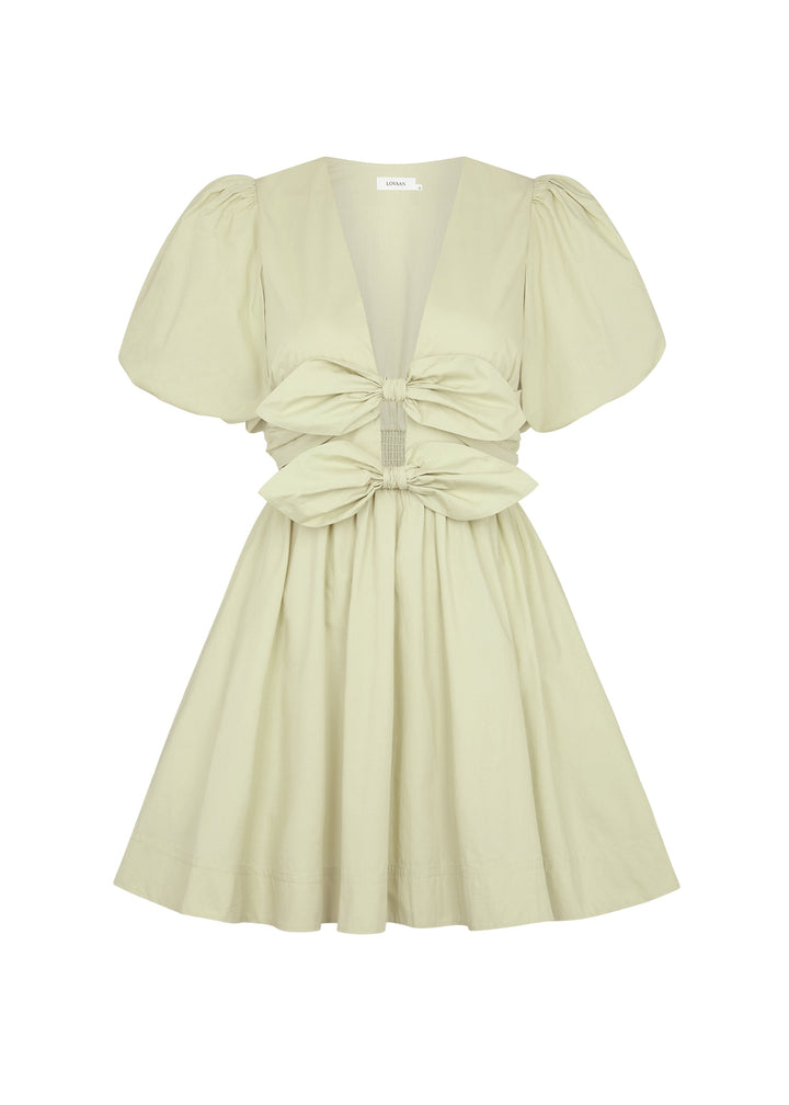 Amber | Mini Summer Dress with Deep V-Neck and Puff Sleeves