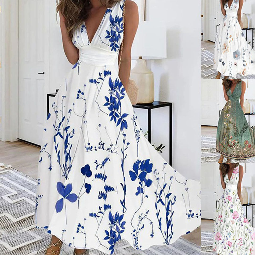 Ivy | Maxi Summer Dress with Floral Print and V-Neck