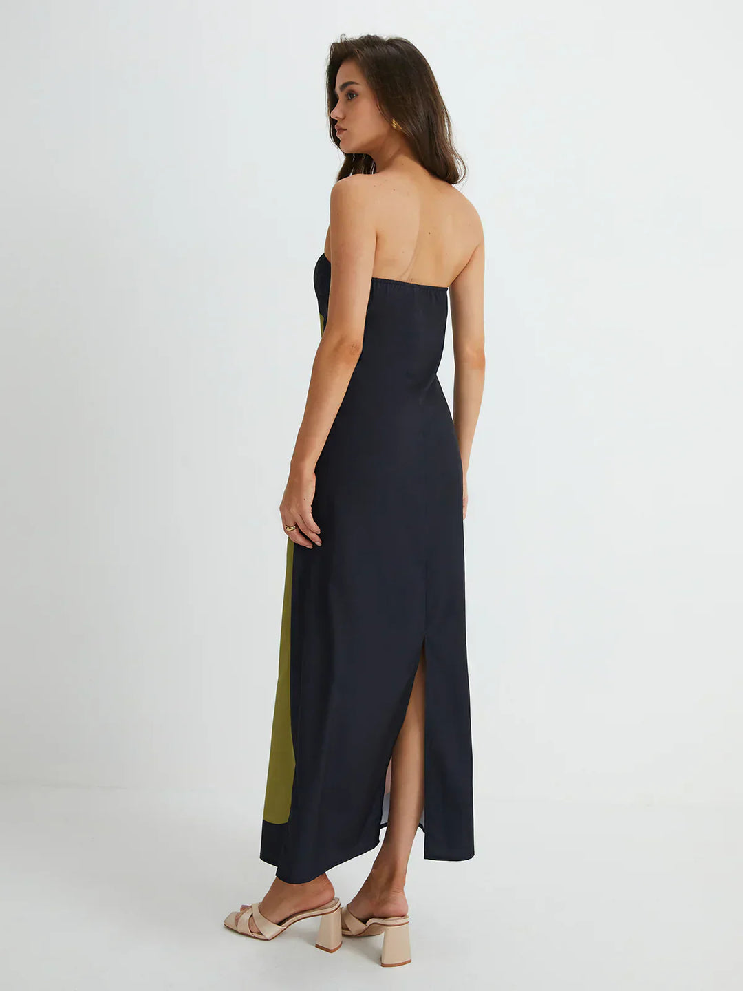 Helen | Maxi Wedding Guest Dress with Strapless Bodice and Abstract Print