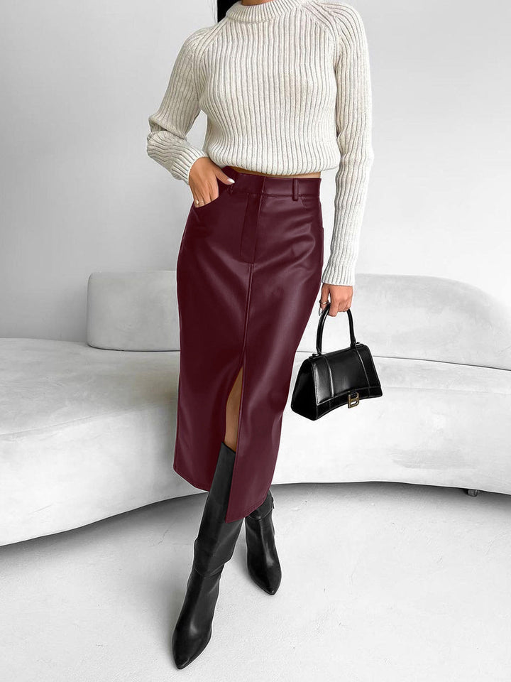 Kate | Midi Pencil Skirt with Front Slit