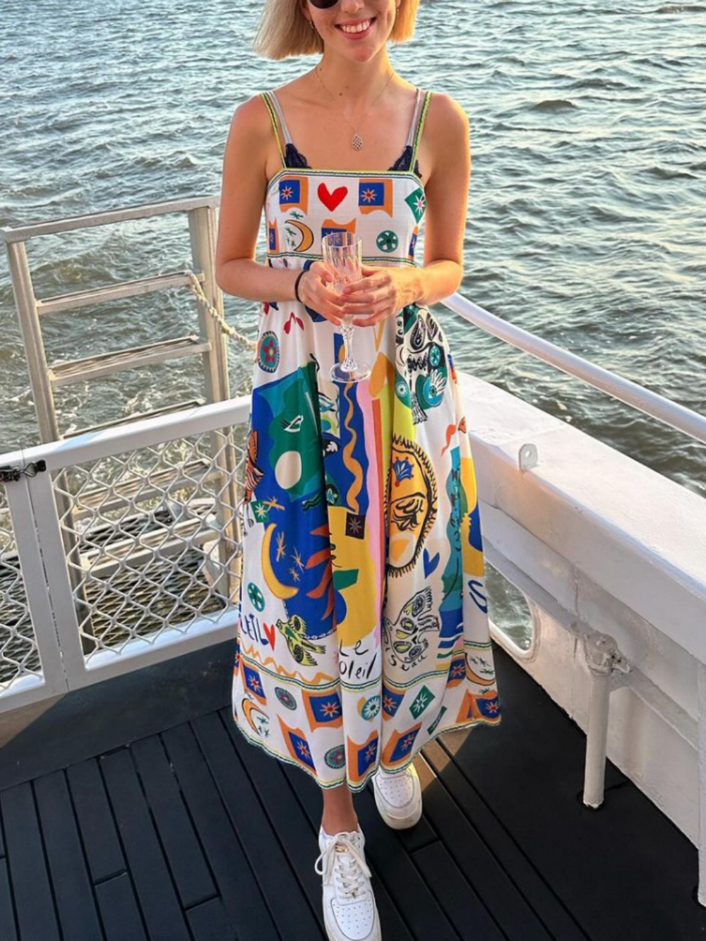 Abigail | Maxi Summer Dress with Graphic Print and Square Neck
