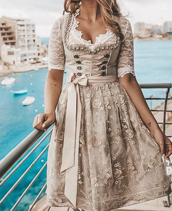 Kimberly | Midi Cocktail Dress with Corset Bodice and Belted Waist
