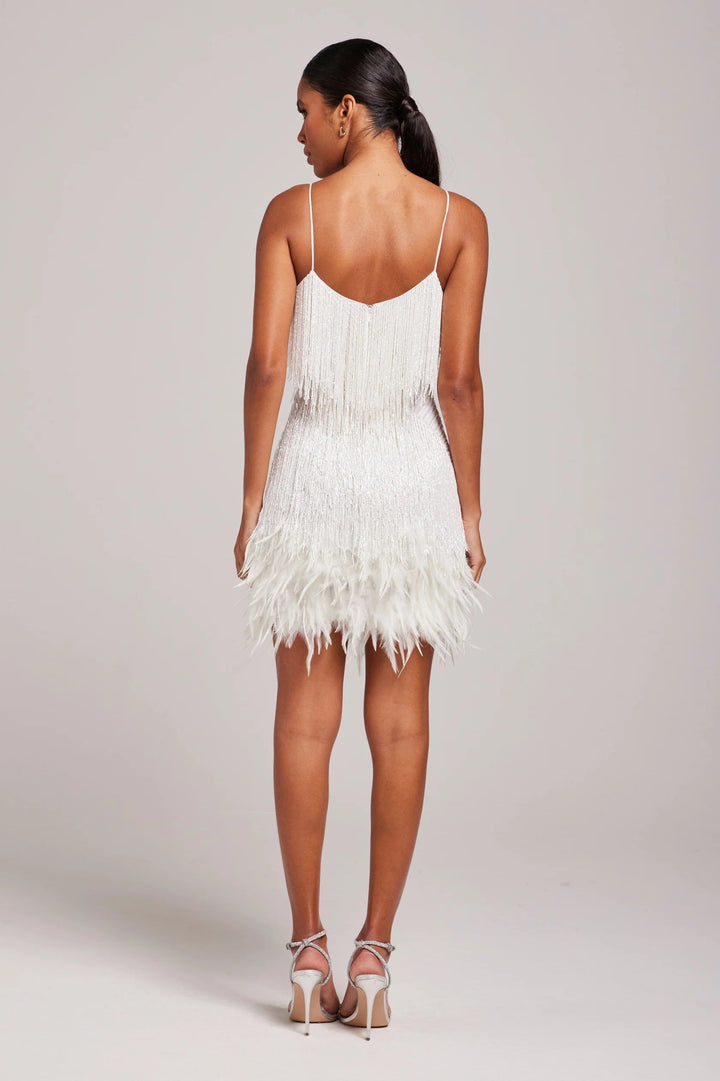 Margaret | Mini Cocktail Dress with Fringe and Feather Hem