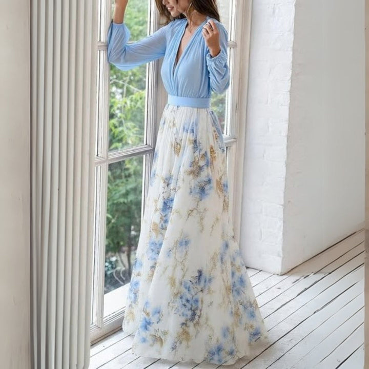 Chloe | Maxi Wedding Guest Dress with Floral Print and V-Neck