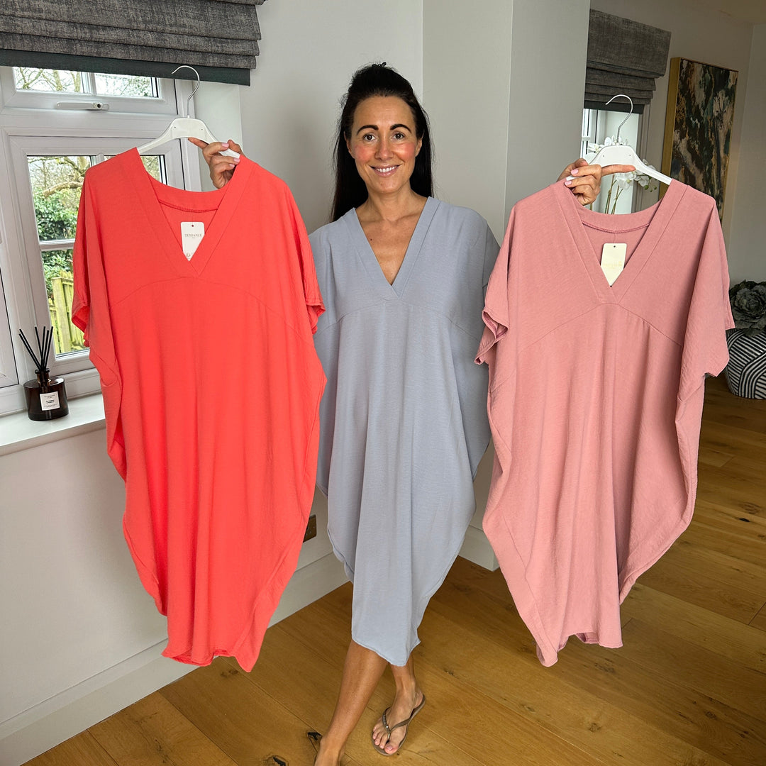 Olivia | Midi Summer Dress with V-Neck and Kimono Sleeve