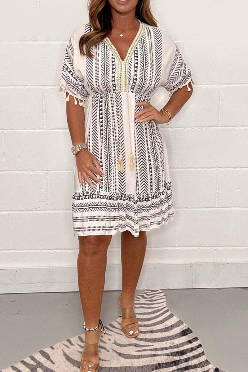 Ariana | Mini Summer Dress with Boho Print and V-Neck