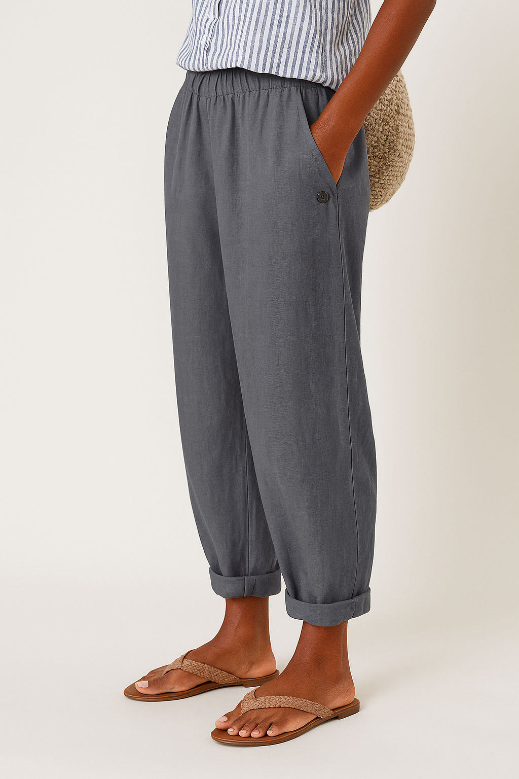 Gwen | Relaxed Fit Trousers with Elastic Waist and Button Detail