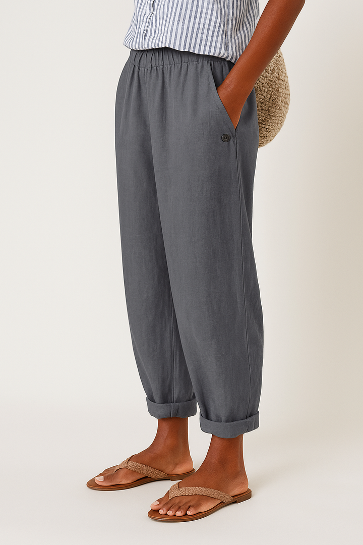 Gwen | Relaxed Fit Trousers with Elastic Waist and Button Detail