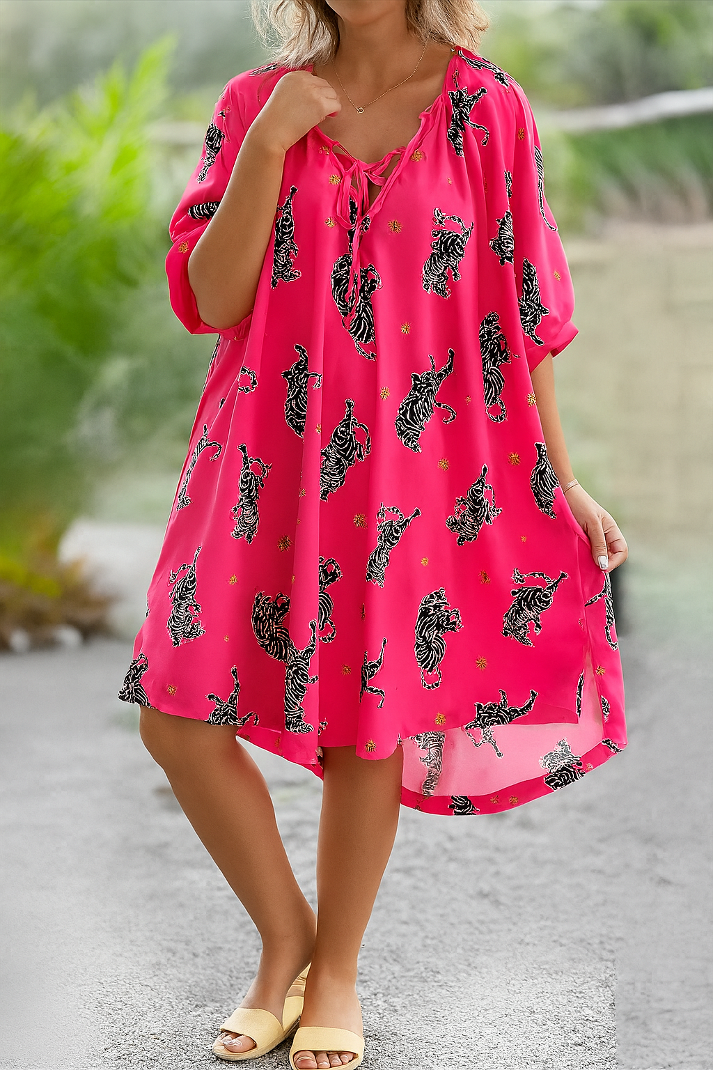 Selene | Mini Summer Dress with Boho Print and V-Neck