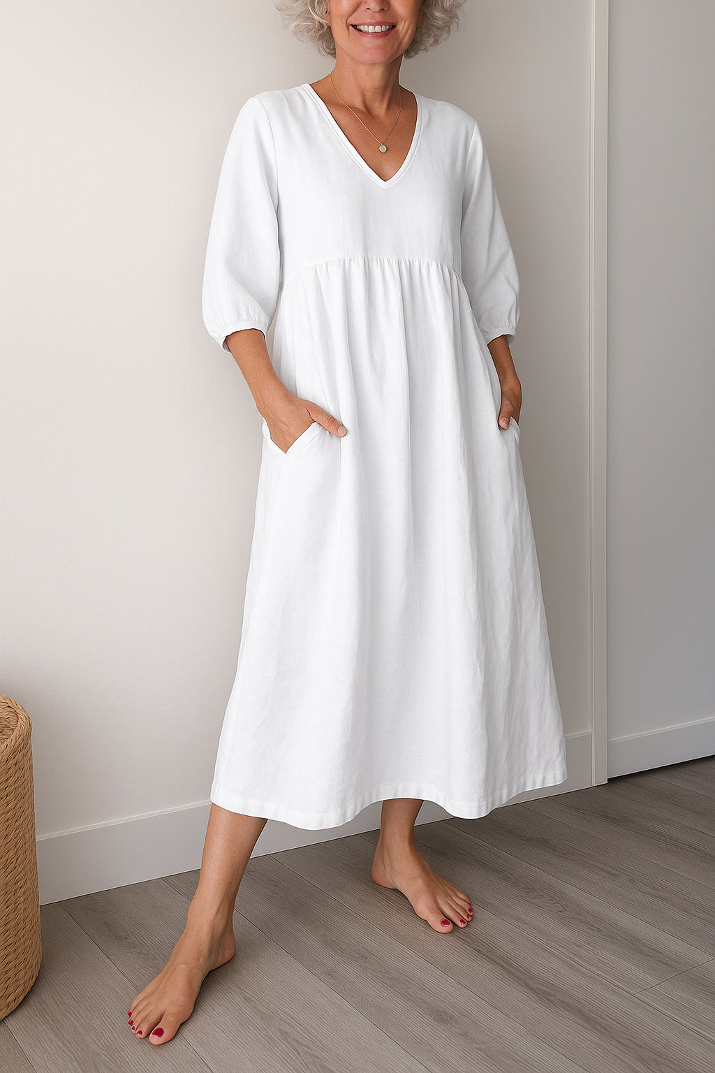 Ruby | Midi Summer Dress with V-Neck and Side Pockets