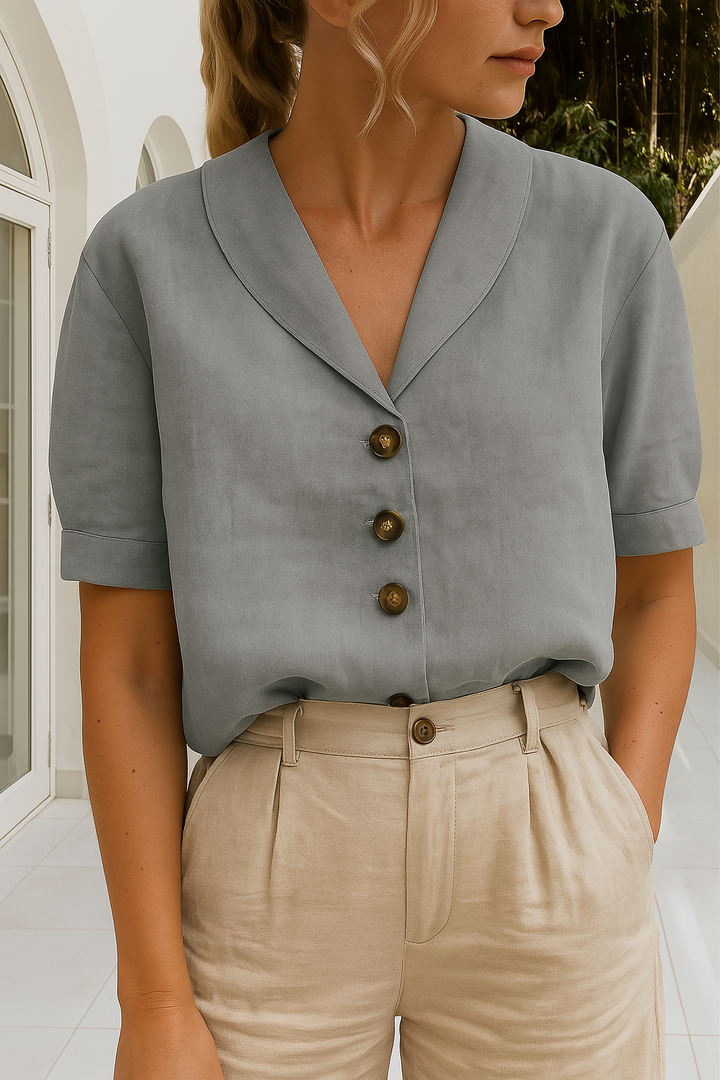 Winona | Short Sleeve Blouse with V Neckline and Button Front