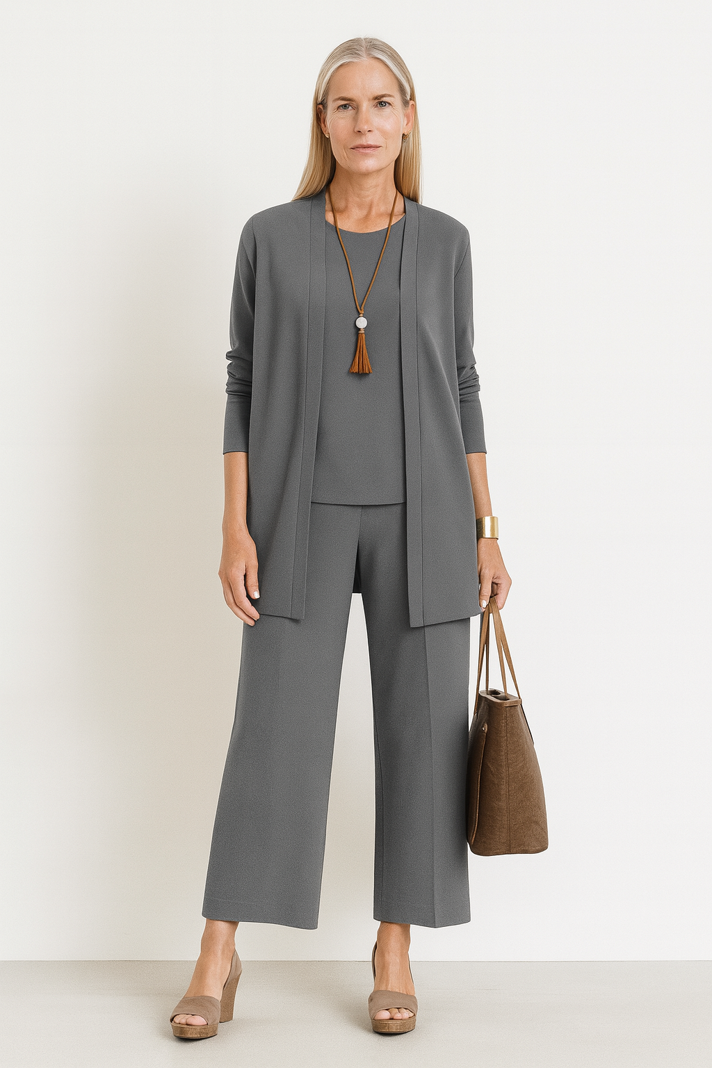 Celia | Co-ord Set with Open Cardigan and Wide Leg Trousers