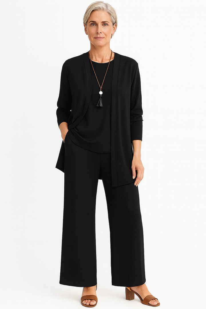 Celia | Co-ord Set with Open Cardigan and Wide Leg Trousers