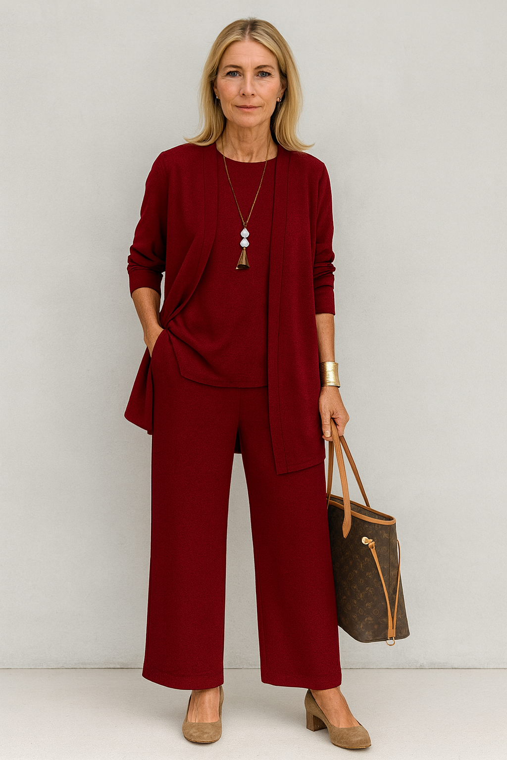 Celia | Co-ord Set with Open Cardigan and Wide Leg Trousers