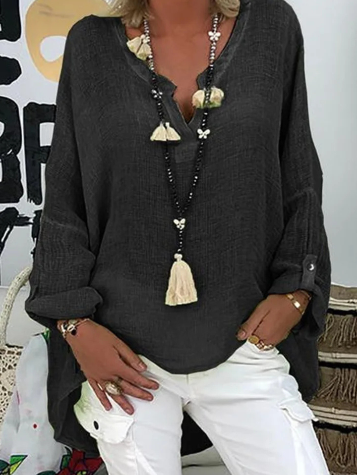 Mandy | Relaxed Fit Blouse with V Neckline and Long Sleeves