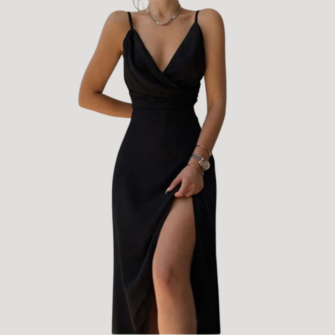 Chloe | Maxi Wedding Guest Dress with V-Neck Wrap and Side Slit