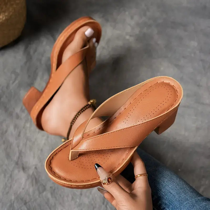 Abigail | Orthopedic Block Heel Sandal with Thong Strap