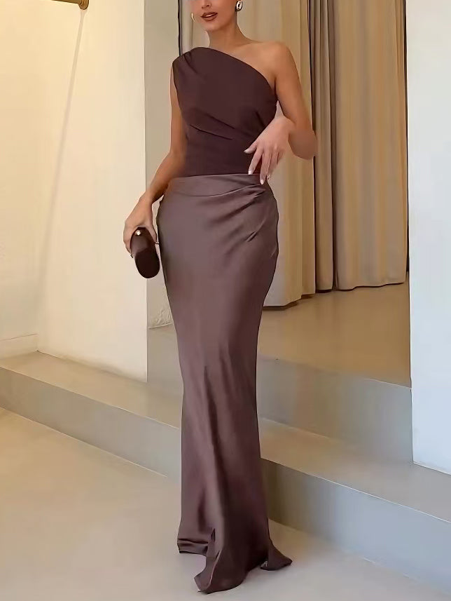 Sandra | Maxi Wedding Guest Dress with One Shoulder and Draped Bodice