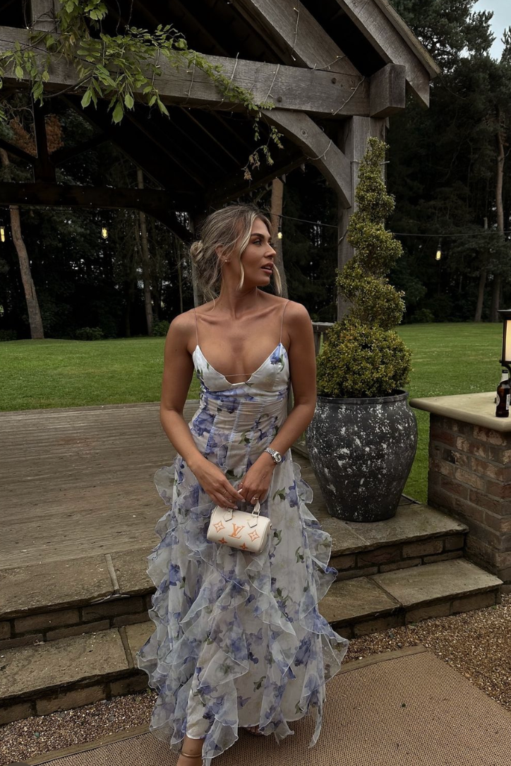 Taylor | Maxi Wedding Guest Dress with Floral Print and Cut-Out Bodice