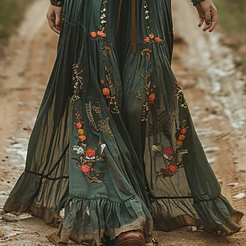 Claire | Maxi Summer Dress with Floral Embroidery and Belted Waist
