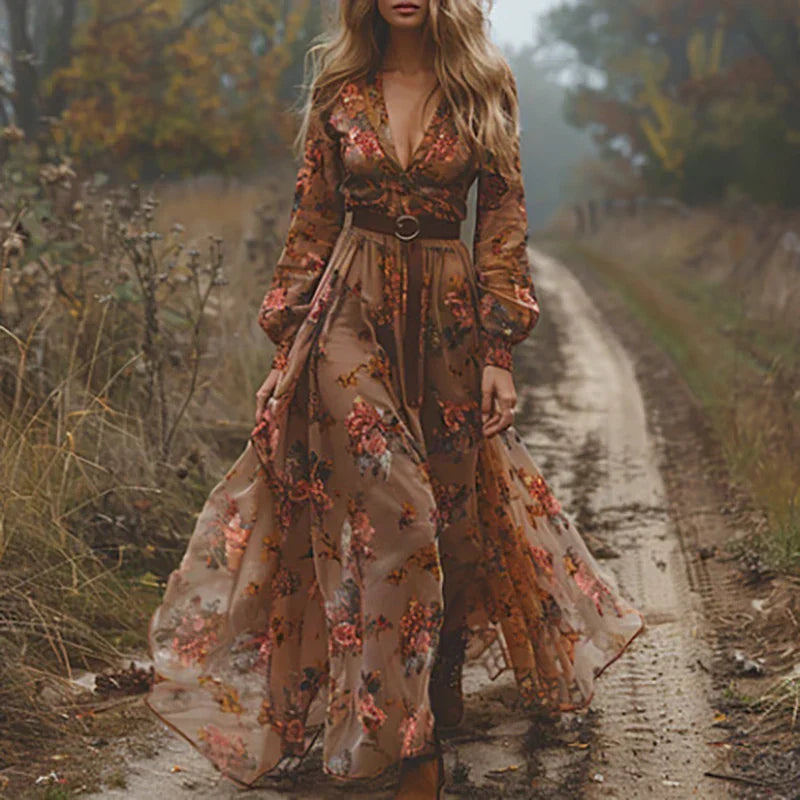 Claire | Maxi Summer Dress with Floral Embroidery and Belted Waist