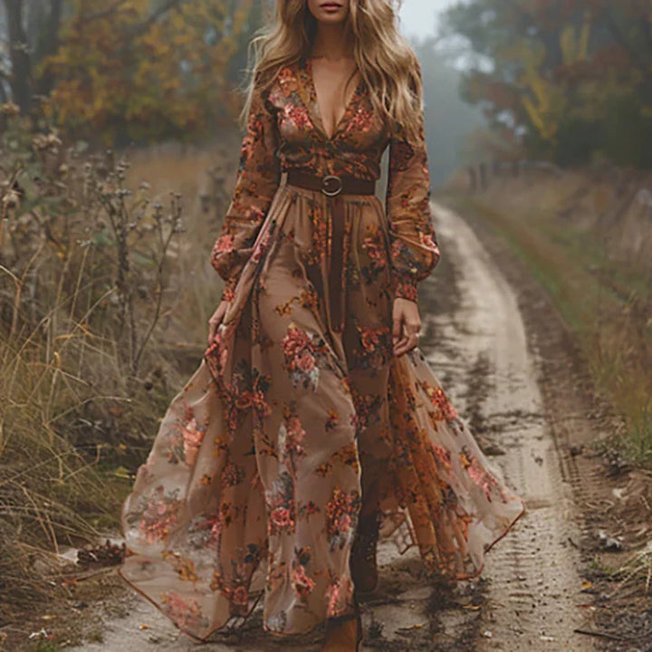 Claire | Maxi Summer Dress with Floral Embroidery and Belted Waist