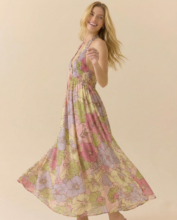 Daisy | Maxi Summer Dress with Floral Print and Halter Neckline