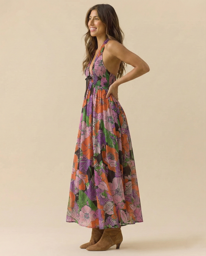 Daisy | Maxi Summer Dress with Floral Print and Halter Neckline