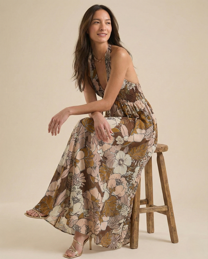 Daisy | Maxi Summer Dress with Floral Print and Halter Neckline