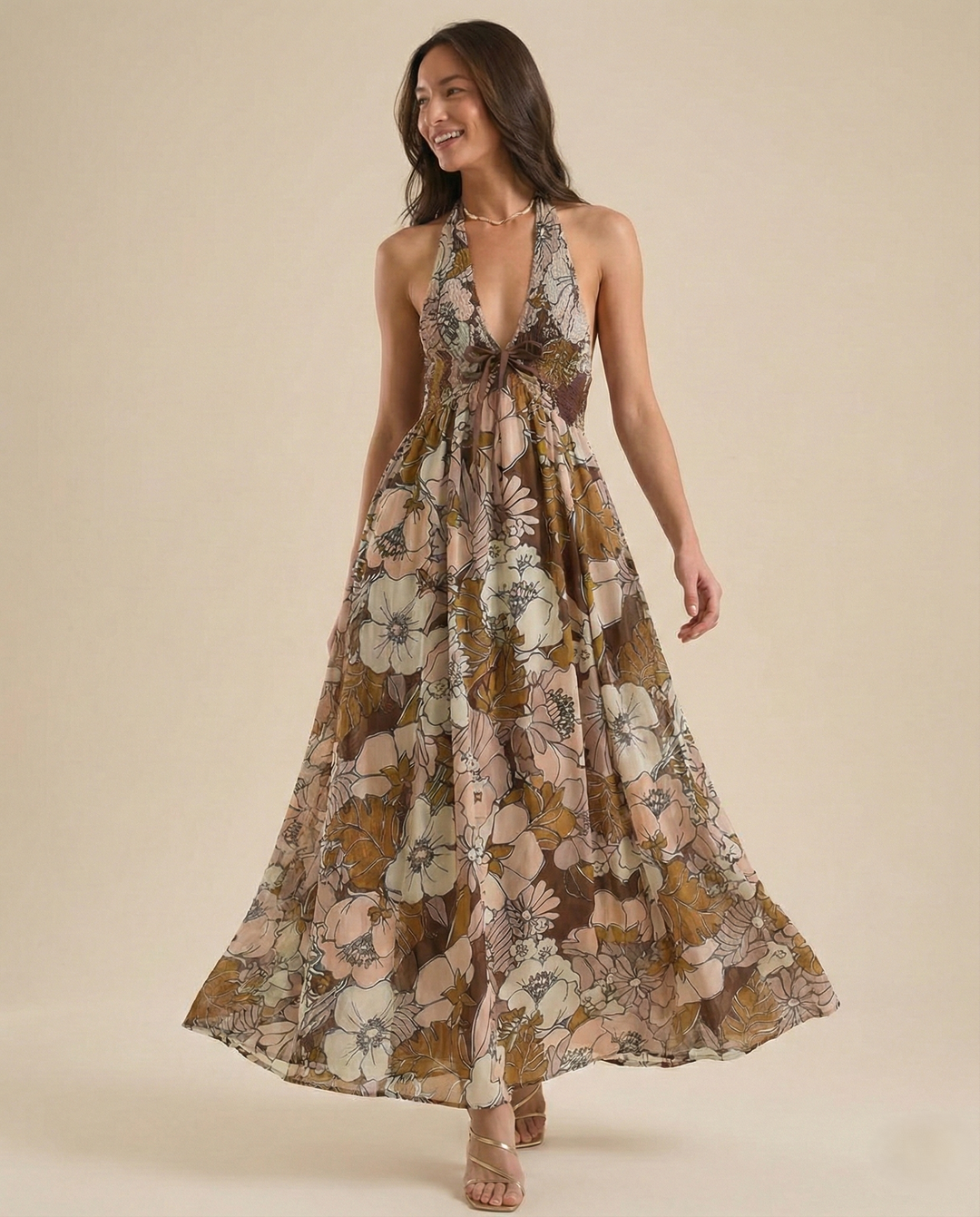 Daisy | Maxi Summer Dress with Floral Print and Halter Neckline