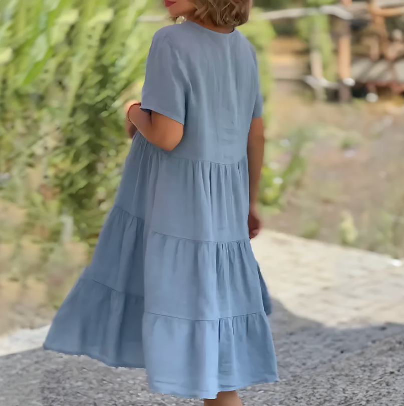 Jane | Midi Summer Dress with V-Neck and Tiered Skirt