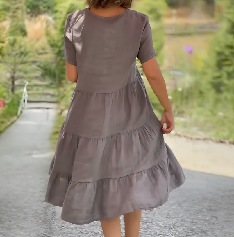 Jane | Midi Summer Dress with V-Neck and Tiered Skirt