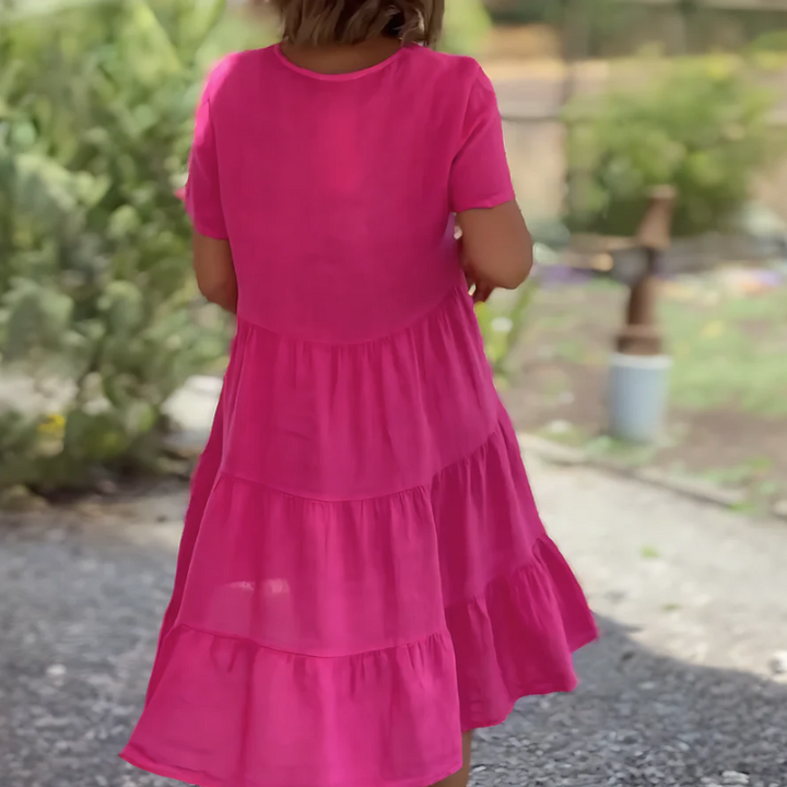 Jane | Midi Summer Dress with V-Neck and Tiered Skirt