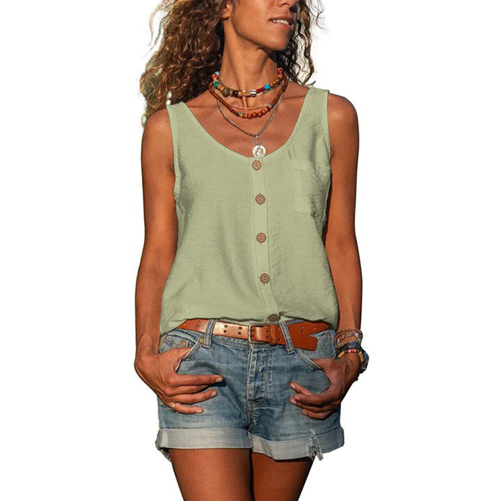 Fien | Sleeveless Button-Front Top with Scoop Neck and Relaxed Fit
