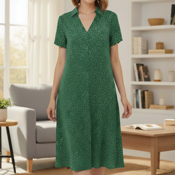 Wendy | Midi Summer Dress with V-Neck and Short Sleeves